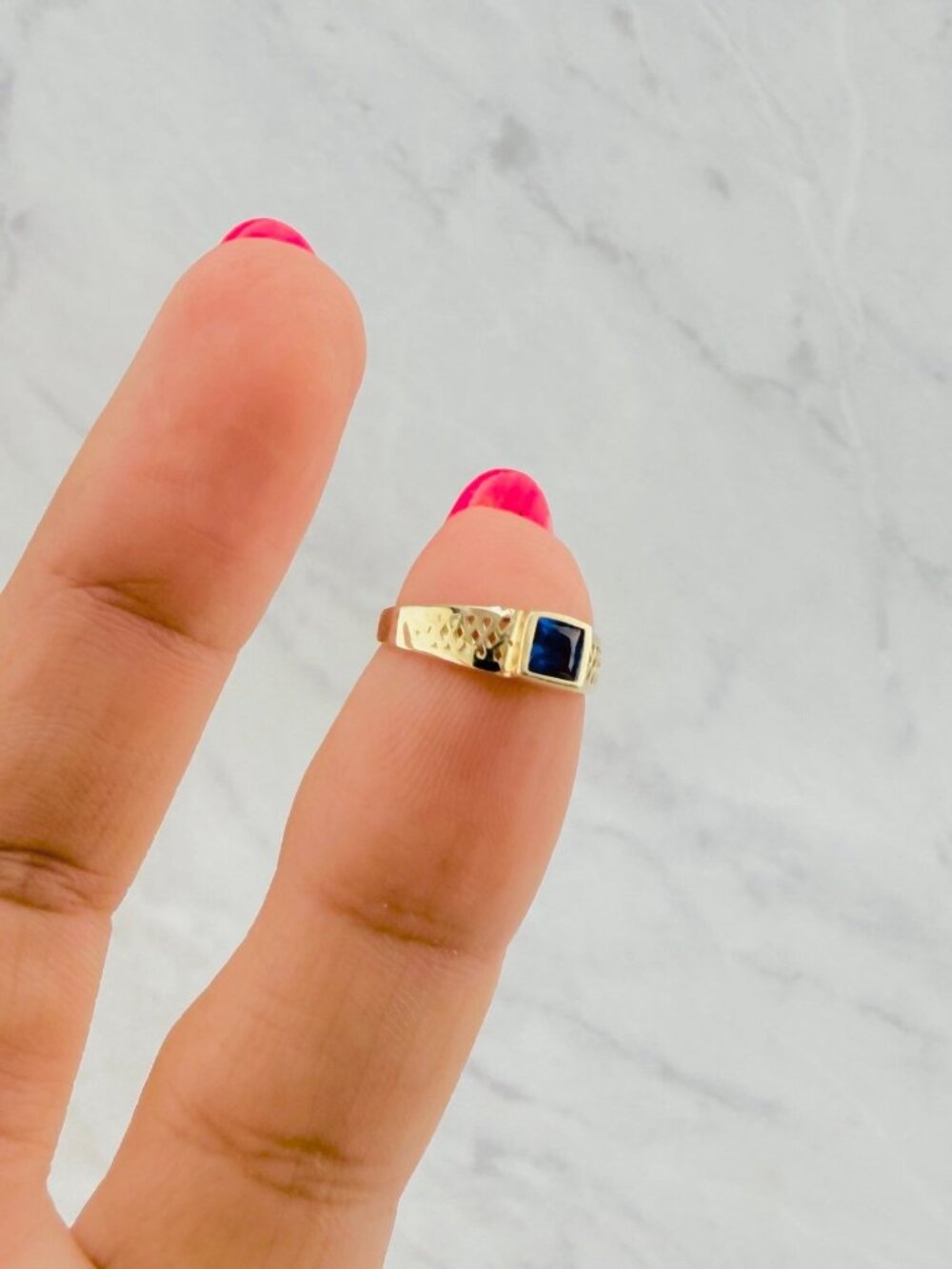 genuine 10K gold baby ring or charm blue